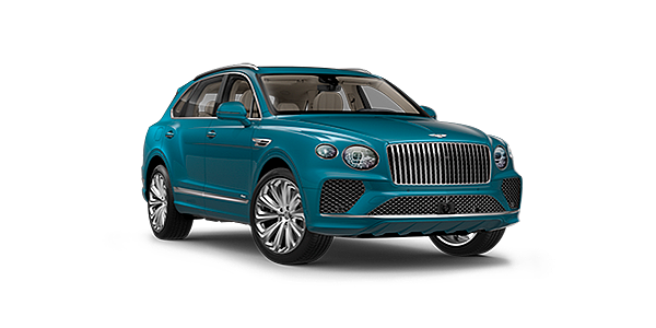 Bentley Kyiv Bentley Bentayga Azure, front three - quarter view with Topaz blue exterior.