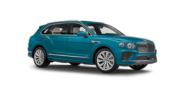 Bentley Kyiv Bentley Bentayga EWB Azure front side angled view in Topaz blue coloured exterior. 